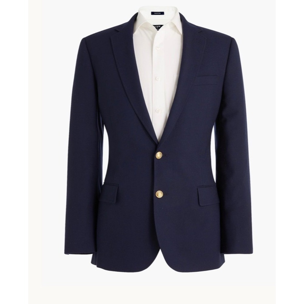 J.Crew Mens 42L Slim Thompson University Blazer Navy Blue Gold Button AZ830 New